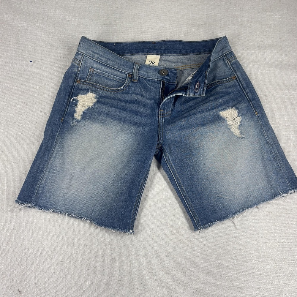 Banana Republic Shorts‎ Womens 26 Blue Distressed Denim Cutoff Raw Hem Casual